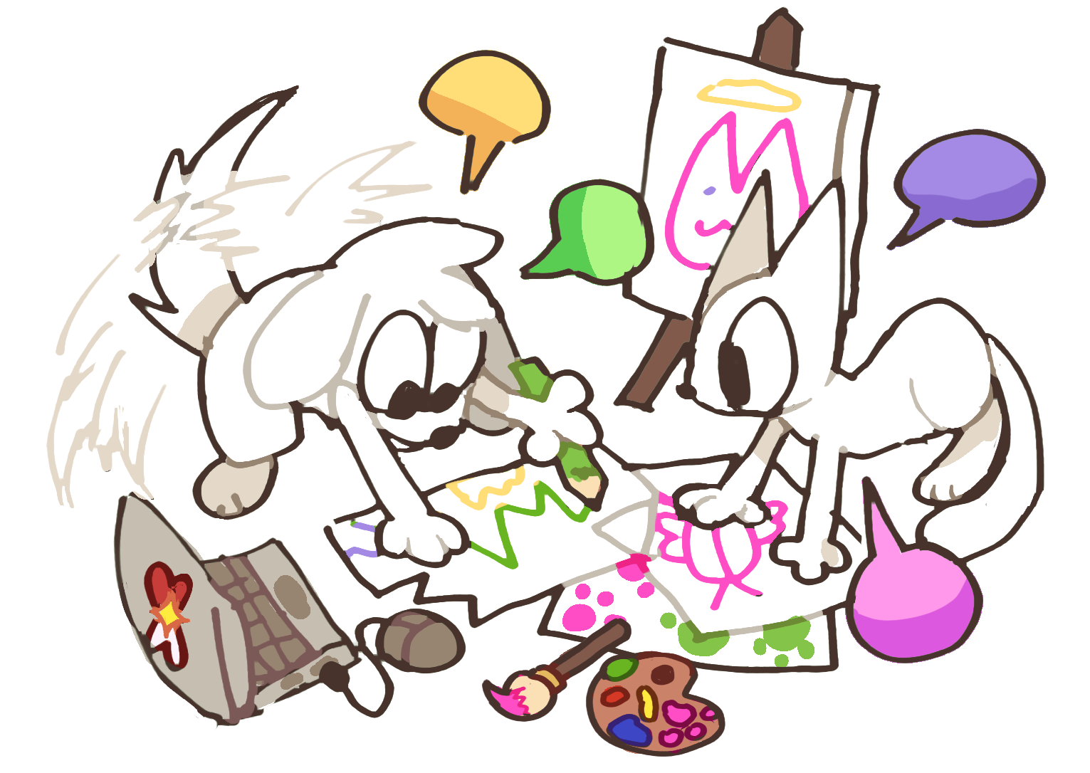Hellpuppy and Hellkitty drawing pictures together