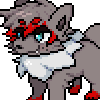 A pixelated BW style sprite of MischifZorr's character Mischief