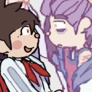 Pokemon fanart of Kieran, pixelated, holding Florian's arm
