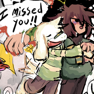 A sketchpage of Chara and Asriel from Undertale